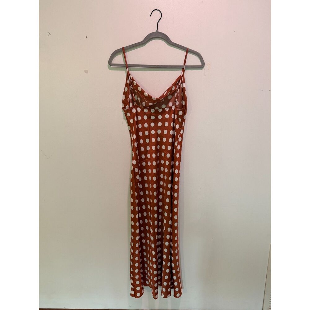 Paper Heart Satin Polka Dot Cowl Neck Midi Slip Dress | Rust Terracotta (S)